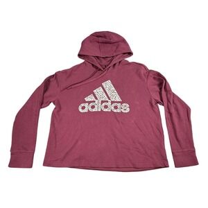 Adidas Women's Burgundy Zebra Logo Crop Hoodie Pullover Sweatshirt Plus Size 1X